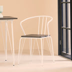 White Metal and Elm Wood Armchair | District