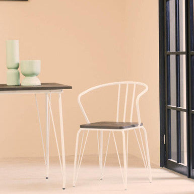 White Metal and Elm Wood Armchair | District