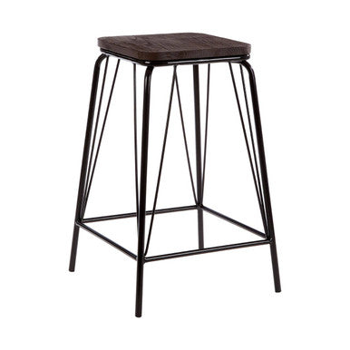 Black Metal and Elm Wood Stool | District