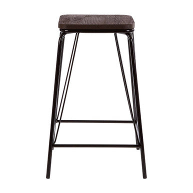 Black Metal and Elm Wood Stool | District