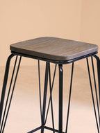 Black Metal and Elm Wood Stool | District