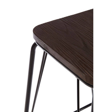 Black Metal and Elm Wood Stool | District