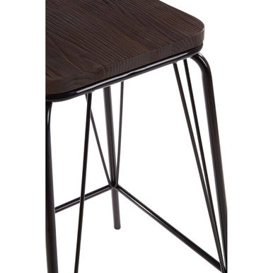 Black Metal and Elm Wood Stool | District