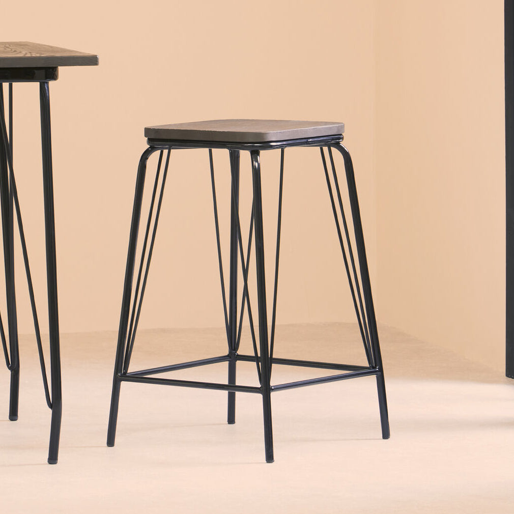 Black Metal and Elm Wood Stool | District