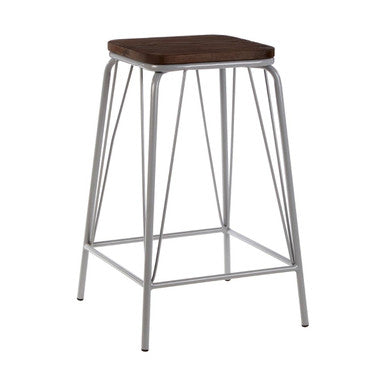Grey Metal and Elm Wood Stool | District
