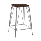 Grey Metal and Elm Wood Stool | District