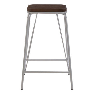 Grey Metal and Elm Wood Stool | District