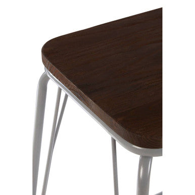Grey Metal and Elm Wood Stool | District