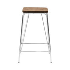 District Chrome Metal And Elm Wood Square Bar Stool