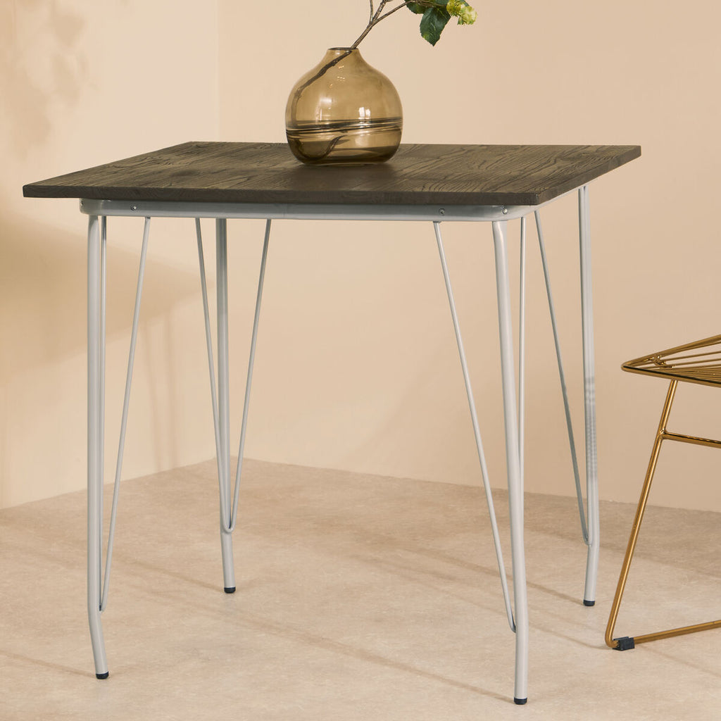 Grey Metal Legs and Brown Elm Wood Top Dining Table | District