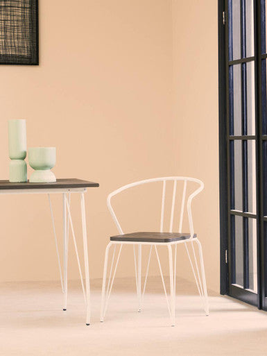 White Metal Legs and Brown Elm Wood Top Square Dining Table | District
