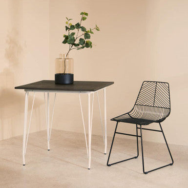 White Metal Legs and Brown Elm Wood Top Square Dining Table | District