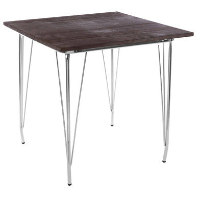 Silver Chrome Metal Legs and Brown Elm Wood Top Table | District