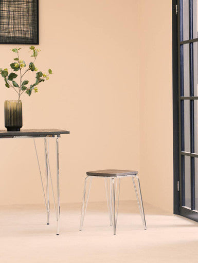 Silver Chrome Metal Legs and Brown Elm Wood Top Table | District