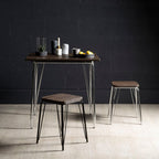Silver Chrome Metal Legs and Brown Elm Wood Top Table | District