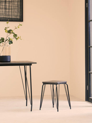 Black Metal and Elm Small Wood Stool | District