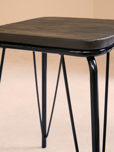 Black Metal and Elm Small Wood Stool | District
