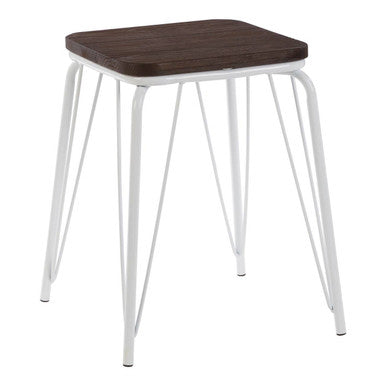 White Metal and Elm Small Wood Stool | District