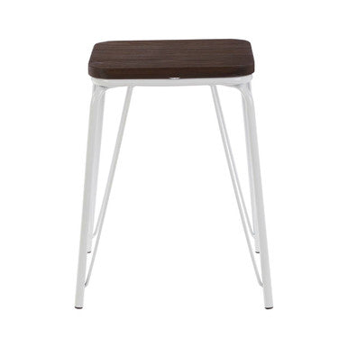 White Metal and Elm Small Wood Stool | District