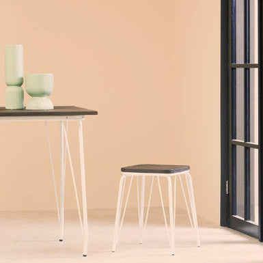 White Metal and Elm Small Wood Stool | District