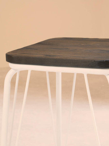 White Metal and Elm Small Wood Stool | District