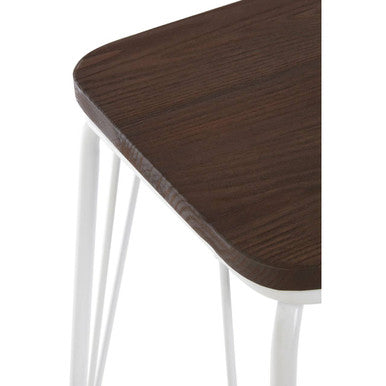 White Metal and Elm Small Wood Stool | District
