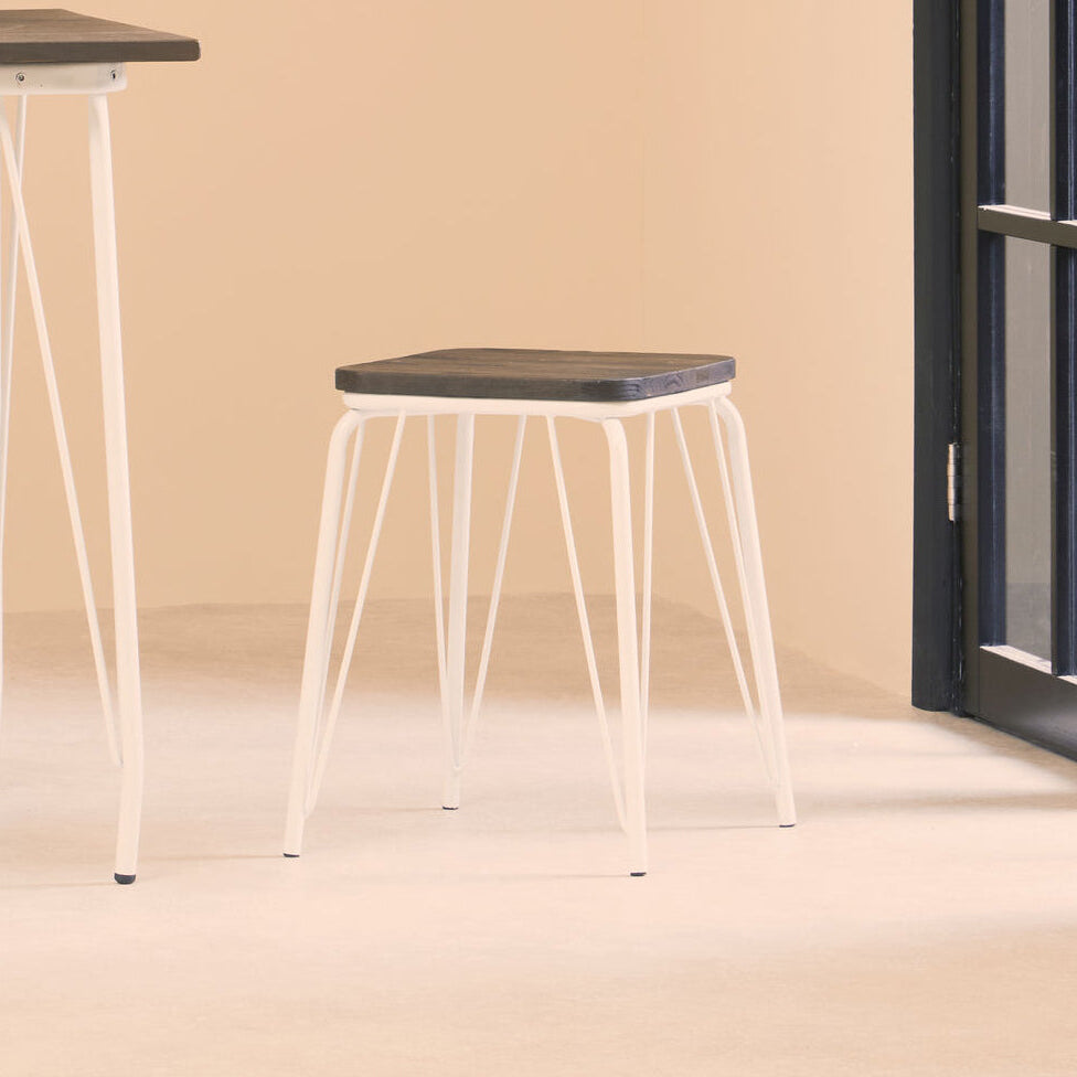 White Metal and Elm Small Wood Stool | District