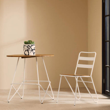 White Metal and Elm Wood Chair | District