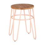 Pink Metal and Elm Wood Hairpin Stool | District