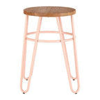 Pink Metal and Elm Wood Hairpin Stool | District