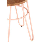 Pink Metal and Elm Wood Hairpin Stool | District