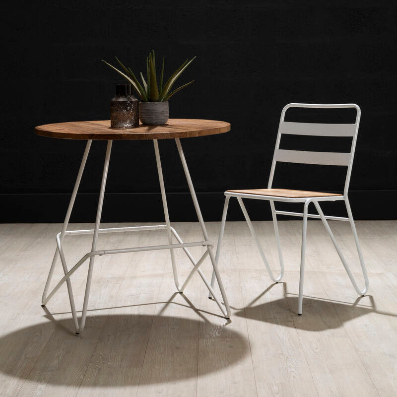 White Metal Legs and Natural Elm Wood Top Round Dining Table | District
