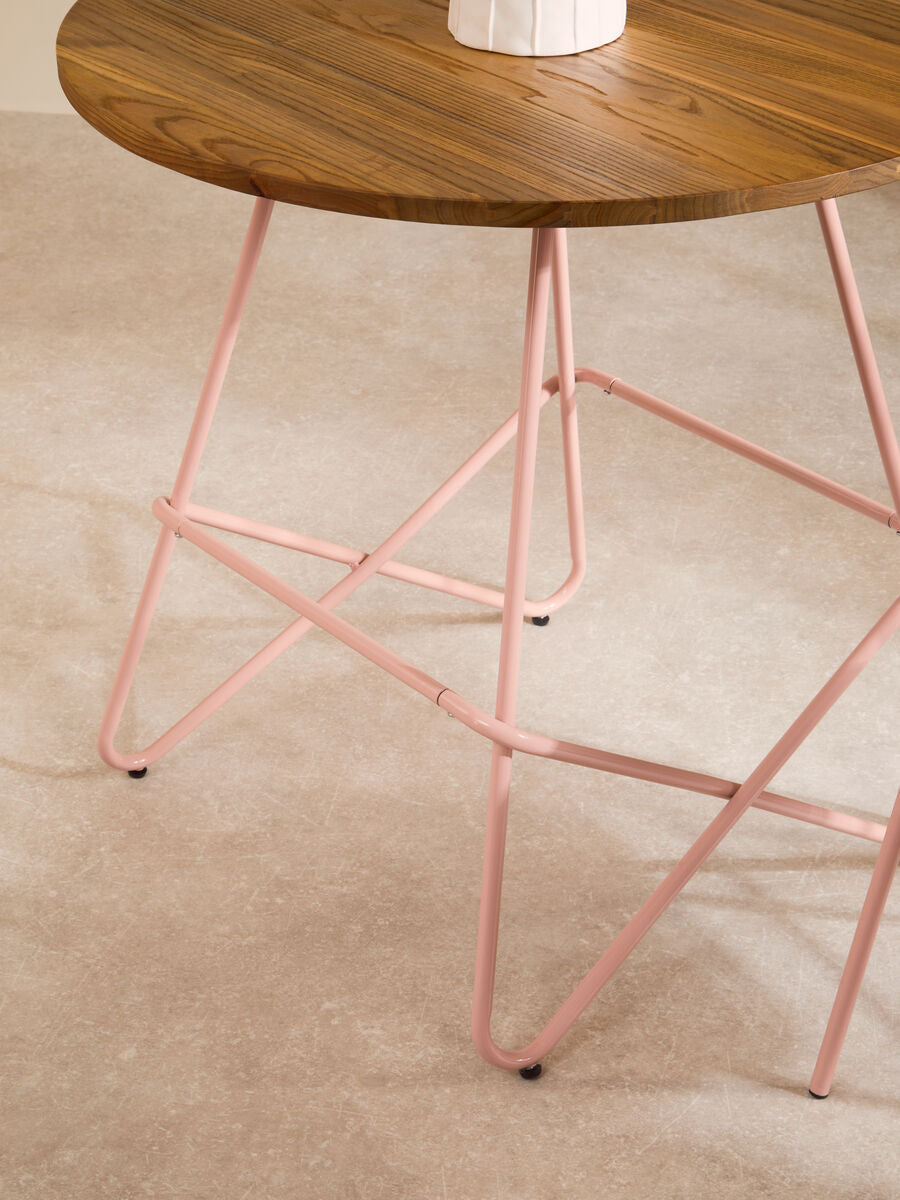 Pink Metal Legs and Natural Elm Wood Top Round Dining Table | District