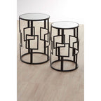 Set of 2 Black Square Metal Frames Nesting Tables with Mirrored Tops | Avantis
