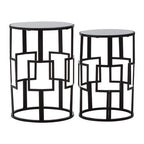 Set of 2 Black Square Metal Frames Nesting Tables with Mirrored Tops | Avantis