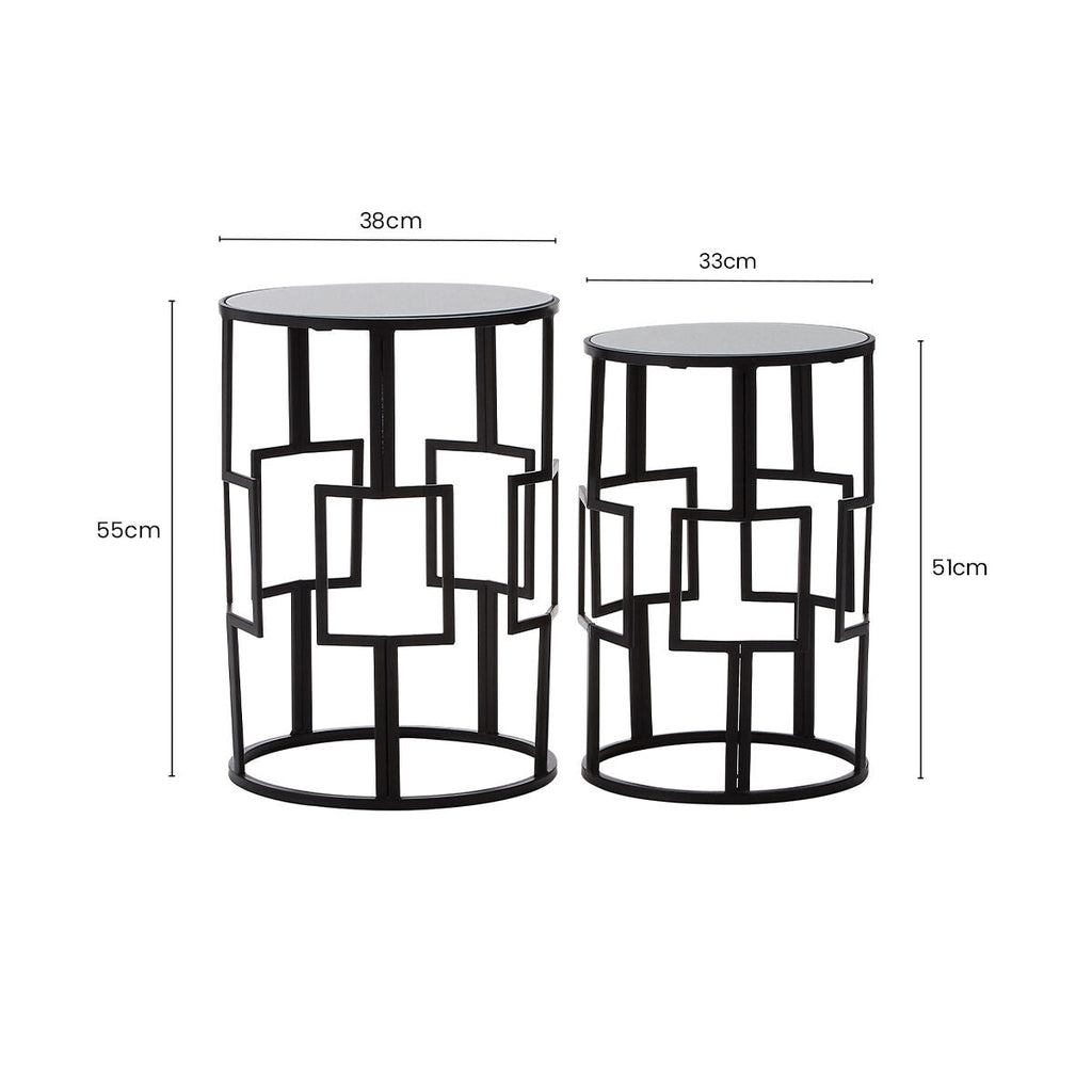 Set of 2 Black Square Metal Frames Nesting Tables with Mirrored Tops | Avantis