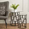 Set of 2 Black Square Metal Frames Nesting Tables with Mirrored Tops | Avantis