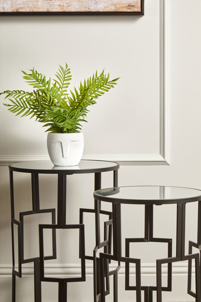 Set of 2 Black Square Metal Frames Nesting Tables with Mirrored Tops | Avantis