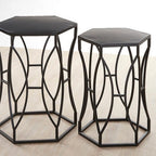 Set of 2 Black Metal Hexagon Top Side Tables with Geometric Industrial Frame | Avantis
