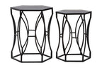 Set of 2 Black Metal Hexagon Top Side Tables with Geometric Industrial Frame | Avantis