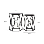 Set of 2 Black Metal Hexagon Top Side Tables with Geometric Industrial Frame | Avantis