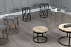 Set of 2 Black Metal Hexagon Top Side Tables with Geometric Industrial Frame | Avantis
