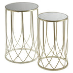 Set of 2 Champagne Gold Mirror Top Side Tables with Metal Bases | Avantis