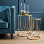 Set of 2 Champagne Gold Mirror Top Side Tables with Metal Bases | Avantis