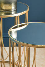 Set of 2 Champagne Gold Mirror Top Side Tables with Metal Bases | Avantis