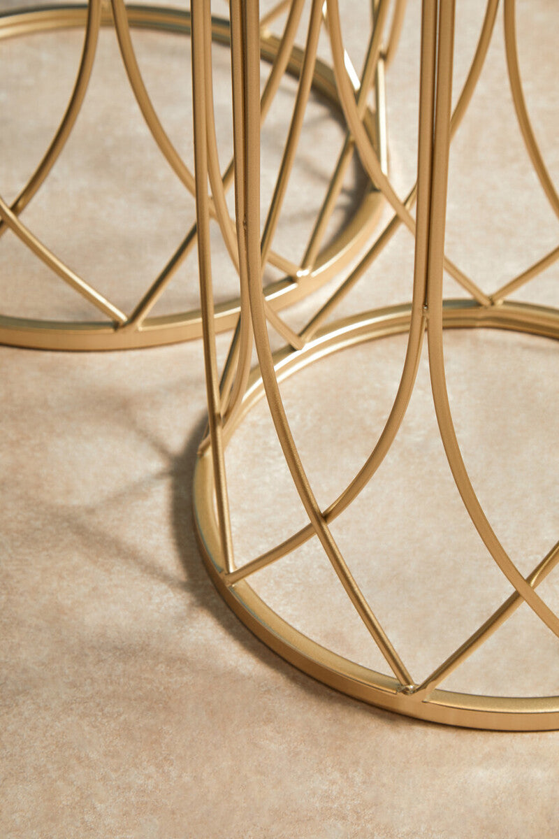 Set of 2 Champagne Gold Mirror Top Side Tables with Metal Bases | Avantis