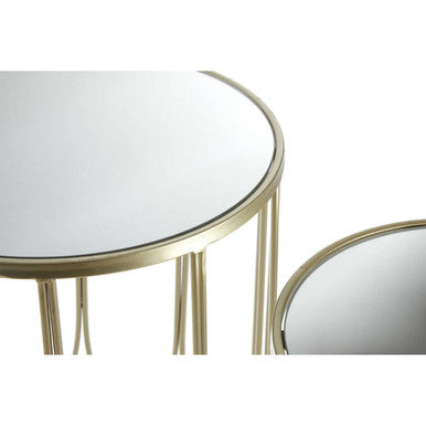 Set of 2 Champagne Gold Mirror Top Side Tables with Metal Bases | Avantis