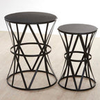 Set of 2 Black Round Metal Top Nesting Side Tables with Cross Lattice Frame | Avantis