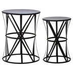 Set of 2 Black Round Metal Top Nesting Side Tables with Cross Lattice Frame | Avantis