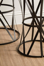 Set of 2 Black Round Metal Top Nesting Side Tables with Cross Lattice Frame | Avantis